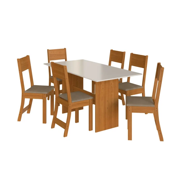 Conjunto Mesa Karla Paris com 6 Cadeiras Freijó Offwhite Cacau - Indekes - Image 2