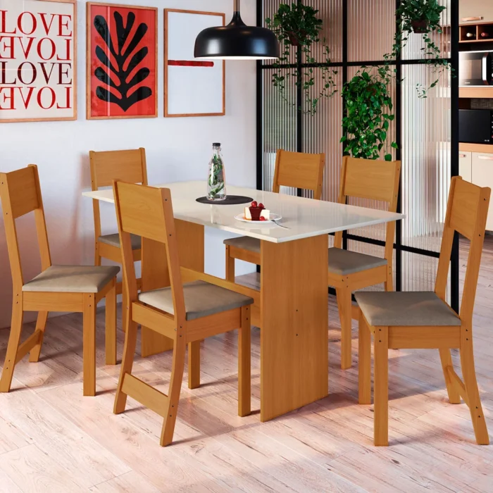 Conjunto Mesa Karla Paris com 6 Cadeiras Freijó Offwhite Cacau - Indekes - Image 3