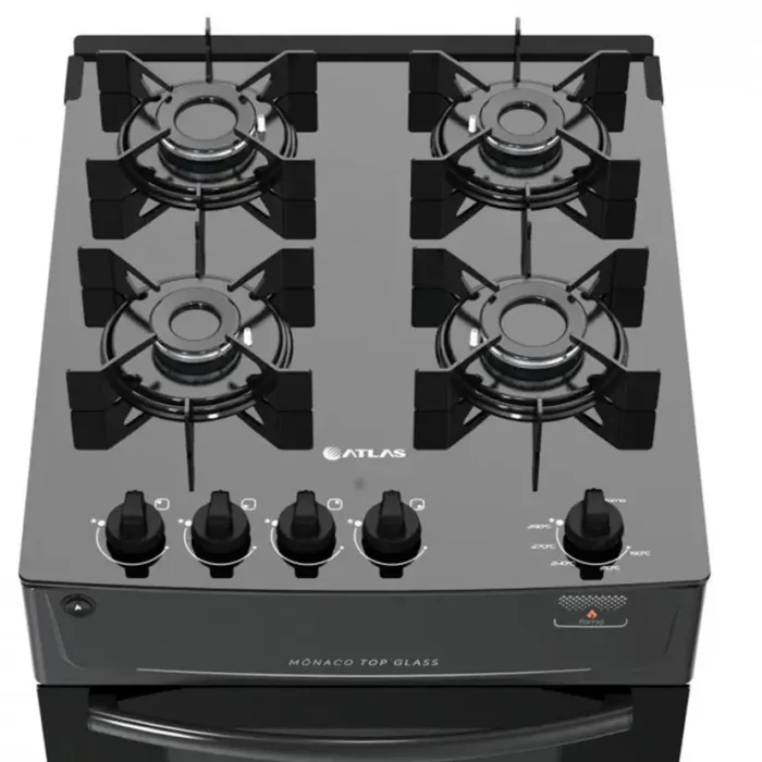 Fogão Atlas 4 Bocas Mônaco Top Glass Automático Mesa de Vidro Forno 50L - Preto - Bivolt - Image 5
