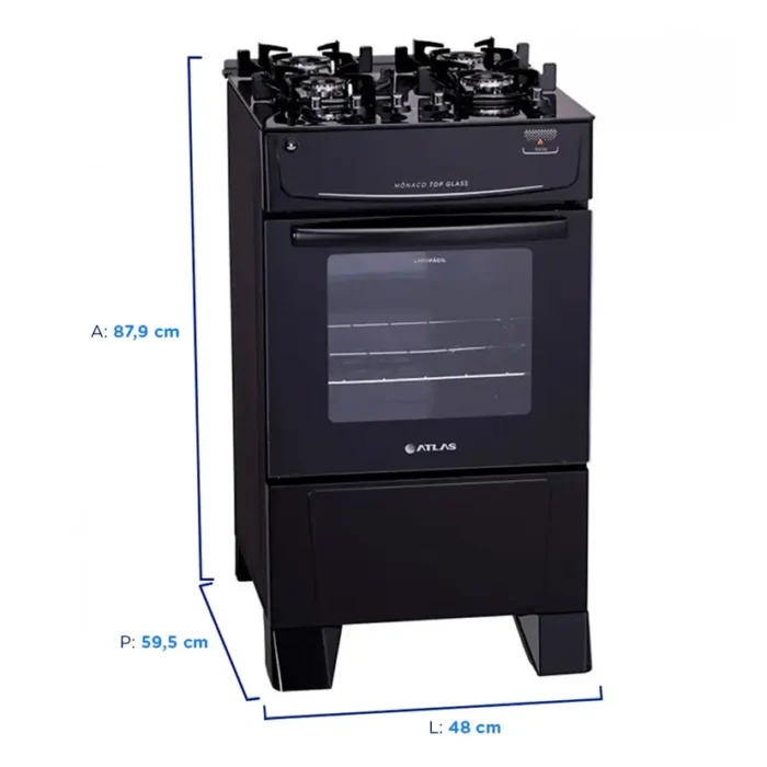 Fogão Atlas 4 Bocas Mônaco Top Glass Automático Mesa de Vidro Forno 50L - Preto - Bivolt - Image 6
