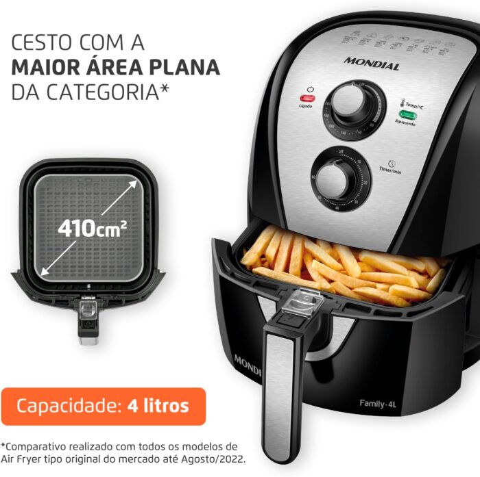 Fritadeira Sem Óleo Air Fryer 4L, Mondial, Preto/Inox, 1500W, 110V - AFN-40-BI - Image 2