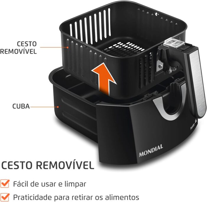 Fritadeira Sem Óleo Air Fryer 4L, Mondial, Preto/Inox, 1500W, 110V - AFN-40-BI - Image 7